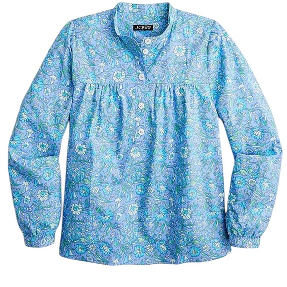J. Crew Fresco top in blue floral cotton poplin size small popover shirt BP558 - Picture 2 of 9